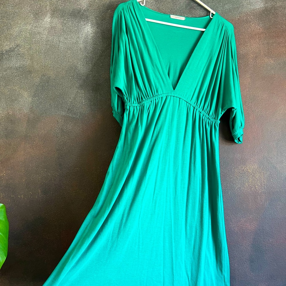 Midi Teal Cotton Dress with sleeves